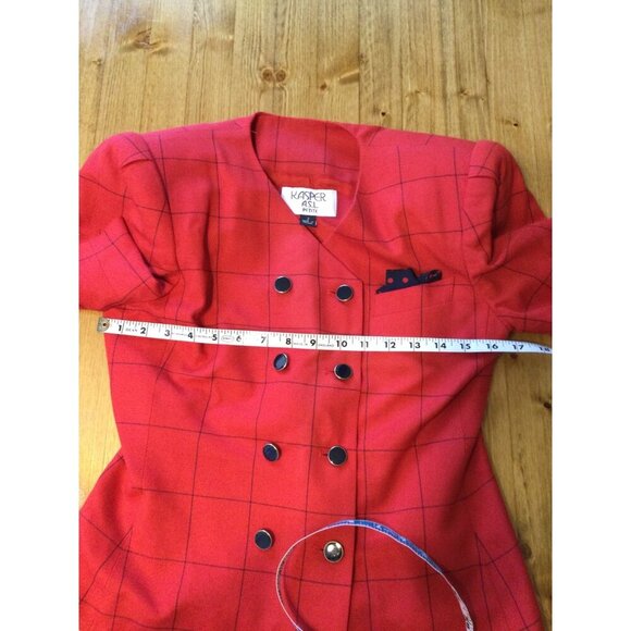 VTG Kasper A.S.L Petite Red Double-Breasted Womens Blazer Jacket Size 2 Checkere - Picture 10 of 12